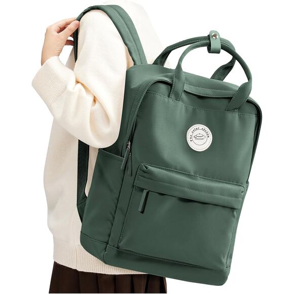 Green Nylon Small Backpack with Top Handles – Lightweight School & Travel Bag - Picture 1 of 6